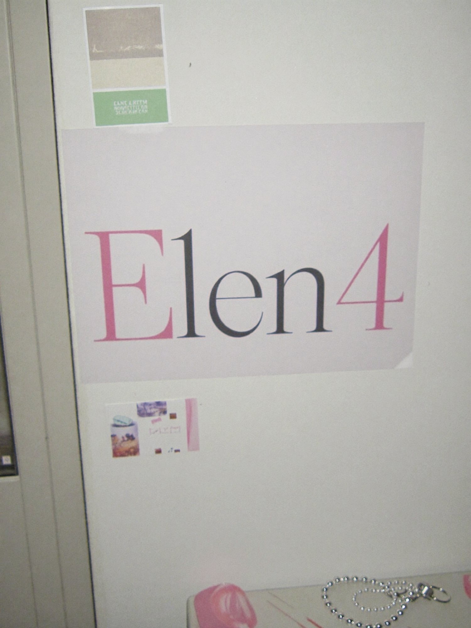 Poster and colour swatches on the door